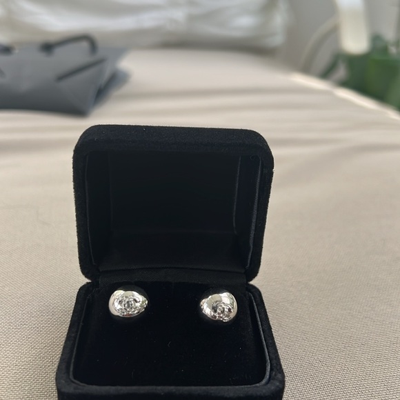 Authentic Chanel silver ball earrings with Chanel logo. - Picture 4 of 11
